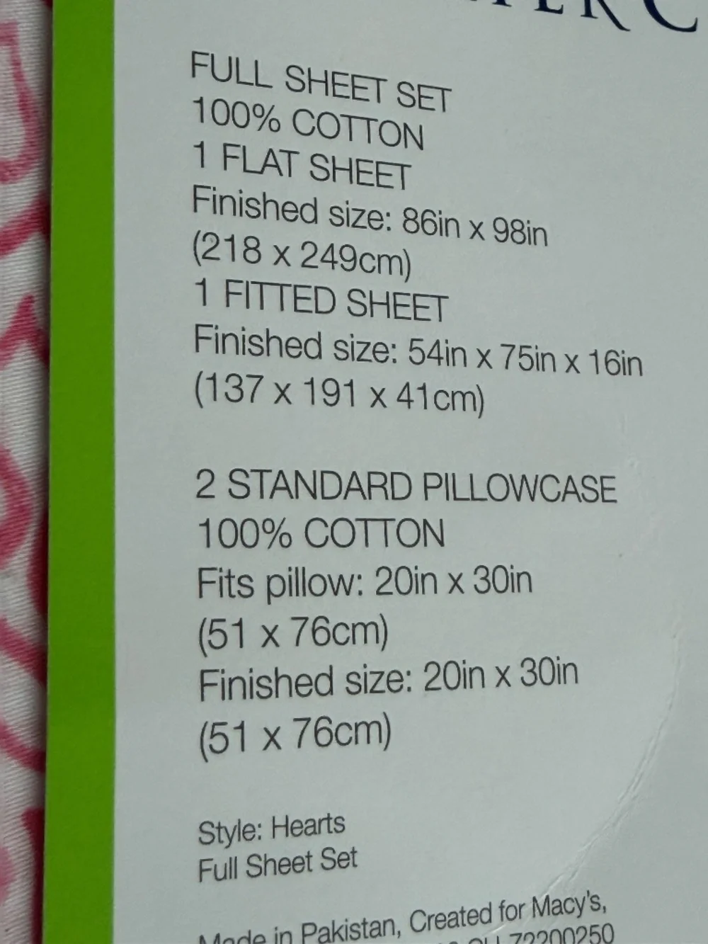 RED HEARTS Charter Club 250 TC Printed 100% Cotton Sateen-Weave FULL Sheet Set